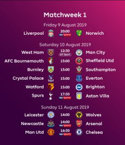 schedule premier league